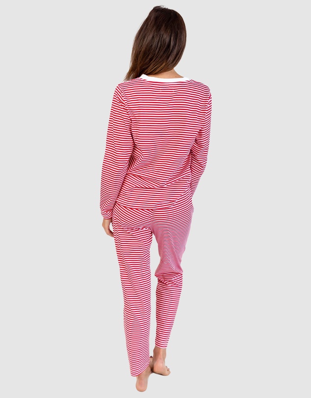 Sant And Abel - Women's Red Jersey Knit Stripe Long PJ Set