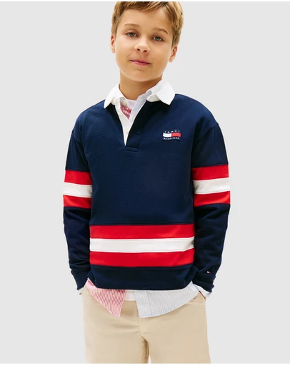 Tommy Hilfiger - Boys Back Graphic Long Sleeve Polo Shirt - Teens