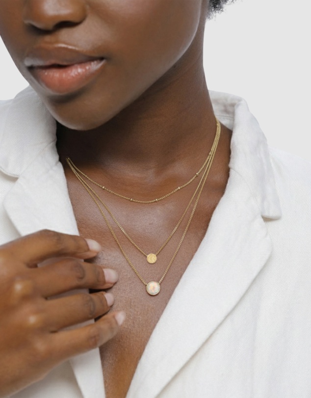 Elli Jewelry - Necklace Layer Opal Circle 925 Sterling Silver Gold-Plated