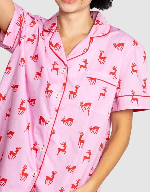Sant And Abel - Women's Reindeer Pink Short PJ Set