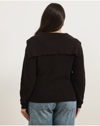 Atmos&Here Curvy - Nori Oversized V-Neck Knit Jumper