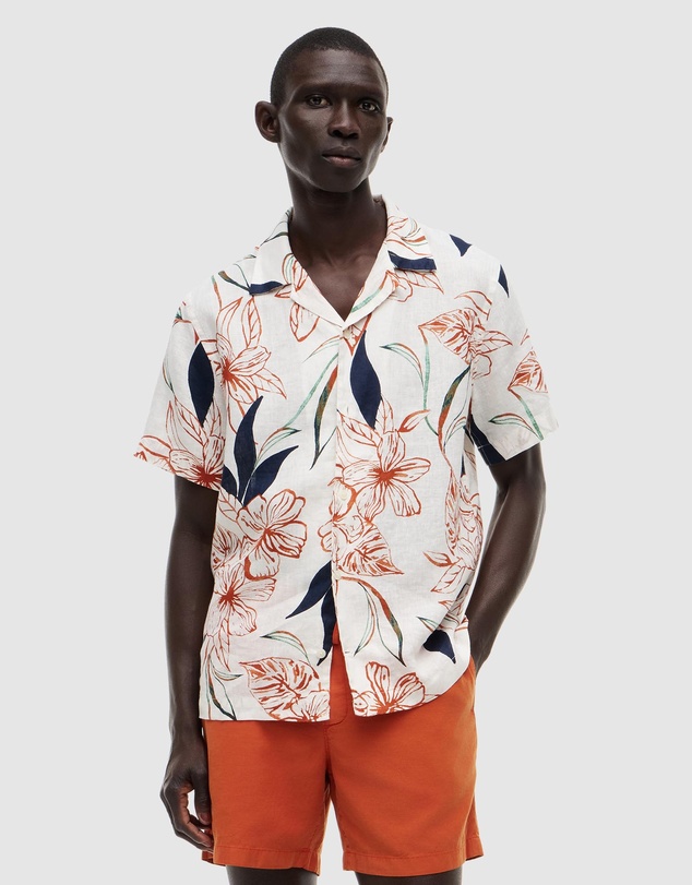 Tommy Hilfiger - Regular Tropical Print Linen Short Sleeve Shirt