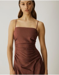 Atmos&Here - Cinch Waist Linen Blend Midi Dress