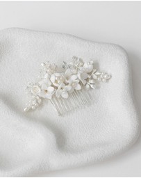 The White Collection - Cora - Freshwater Pearl and Floral Detail Silver Bridal Comb