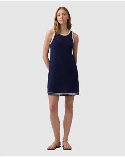 GAP - Sleeveless High Neck Crochet Mini Dress