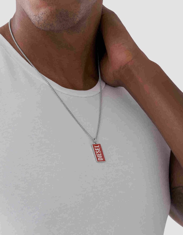 Diesel - Single Dogtags Silver-Tone Necklace