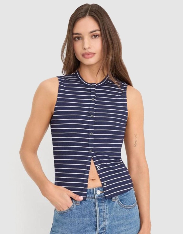 Good American - Modal Rib Stripe Button Up Top