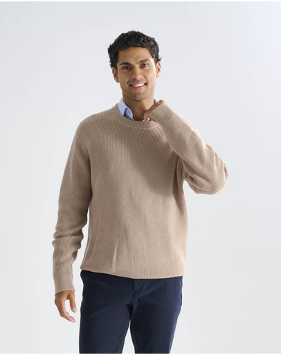 3 Wise Men - 3 Wise Men Drake Crew Neck Wool Blend Knit - Squirrel Brown