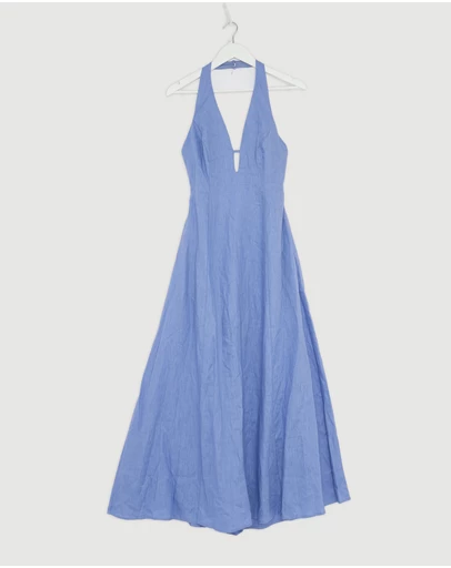 Revibe - Repaired AERE Odele Linen Halter Midi Dress - AU 10