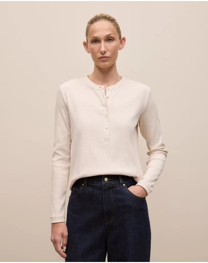 Trenery - Cotton Marle Henley in Oat Marle