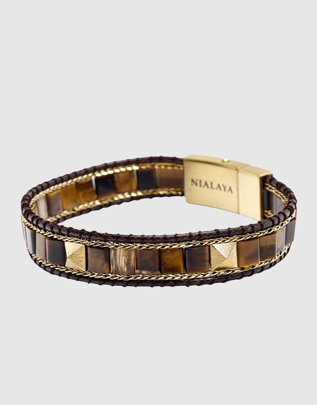 Nialaya Jewellery - Brown Tiger Eye Stud Bracelet