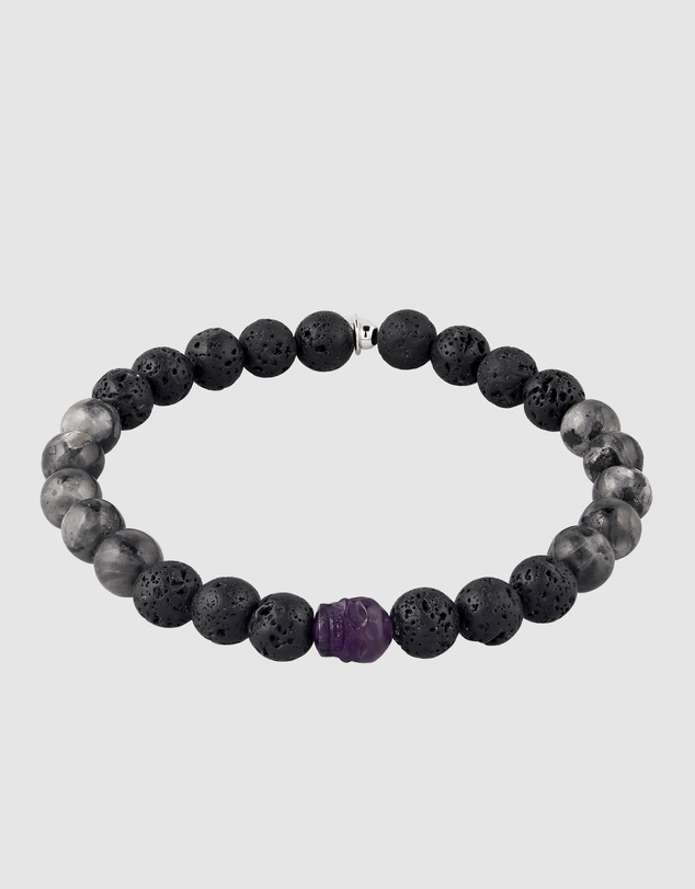 Kuzzoi - ICONIC EXCLUSIVE - Amethyst Skull Bead Bracelet in 925 Silver