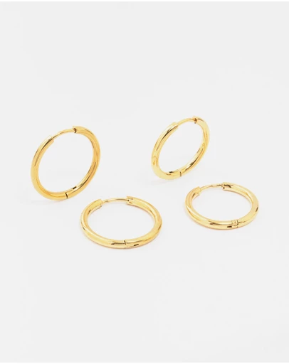 Lovisa - Waterproof Gold Plated Stainless Steel Mini Hoop Earrings 2-Pack