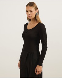 Atmos&Here - Wool Blend Henley Long Sleeve Top