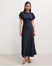 The Fated - Bella Fluted Sleeve Satin Midi Dress