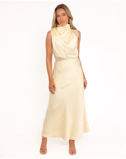 Petal & Pup - Anabelle Halter Neck Lace Maxi Dress - Butter Yellow