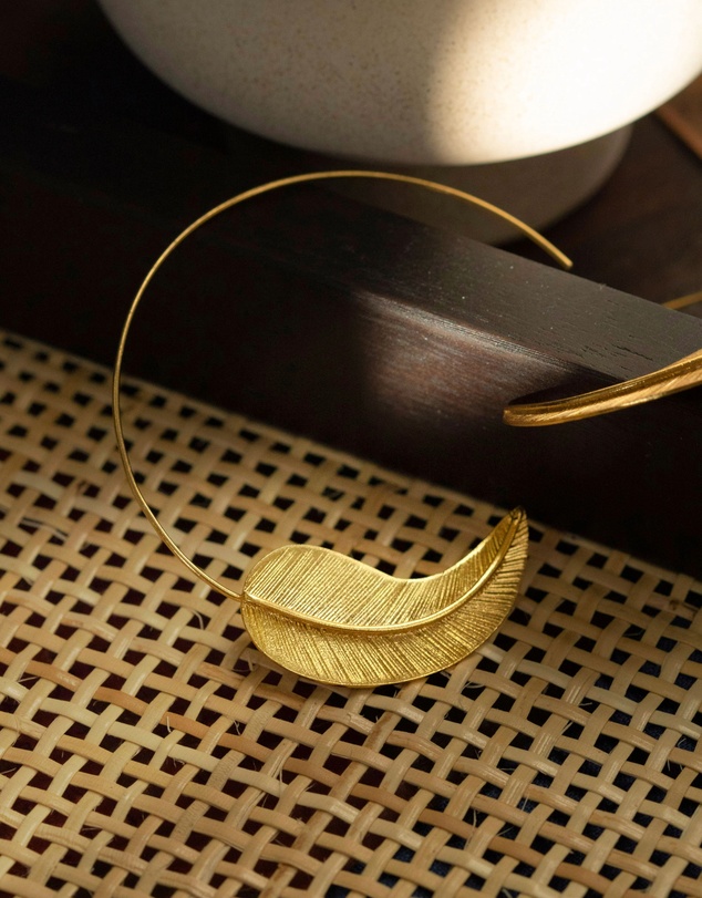 Ottoman Hands - Gold Feather Pull Through Hoop Earrings