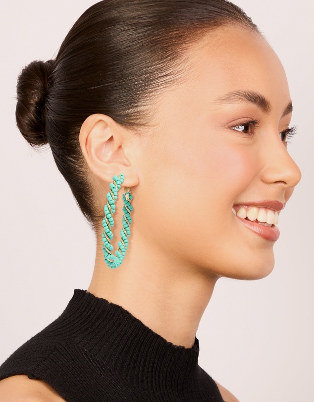 Lovisa - Light Blue Beaded Small Hoop Earrings