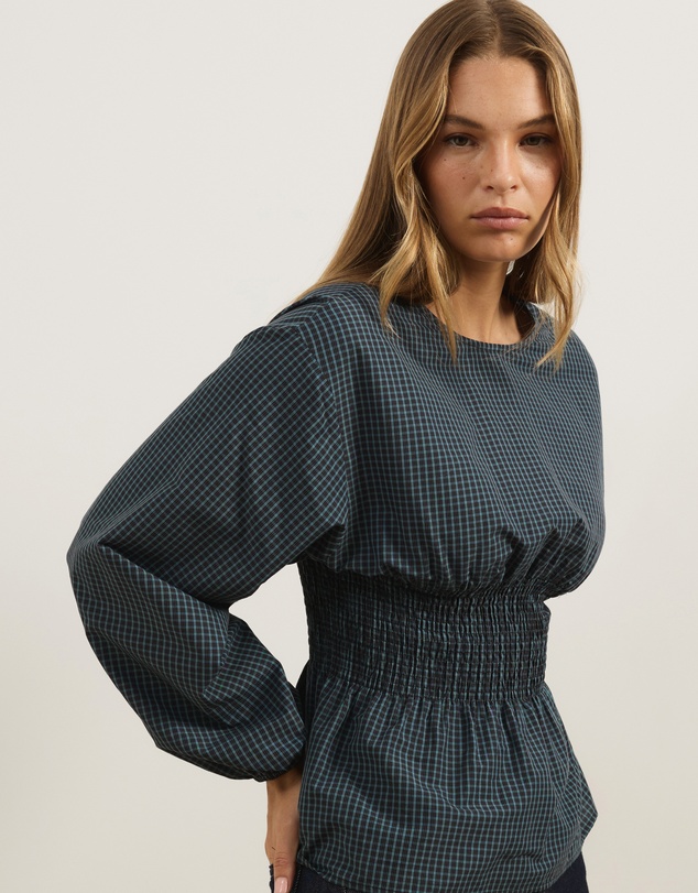 Atmos&Here - Nerissa Check Smocked Long Sleeve Top