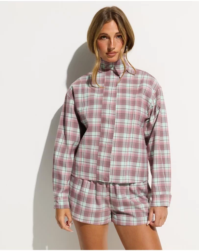 Dazie - Isla Funnel Neck Check Bomber Jacket