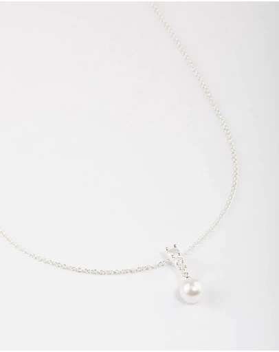 Lovisa - Silver Plated Cubic Zirconia Freshwater Pearl Pendant Necklace