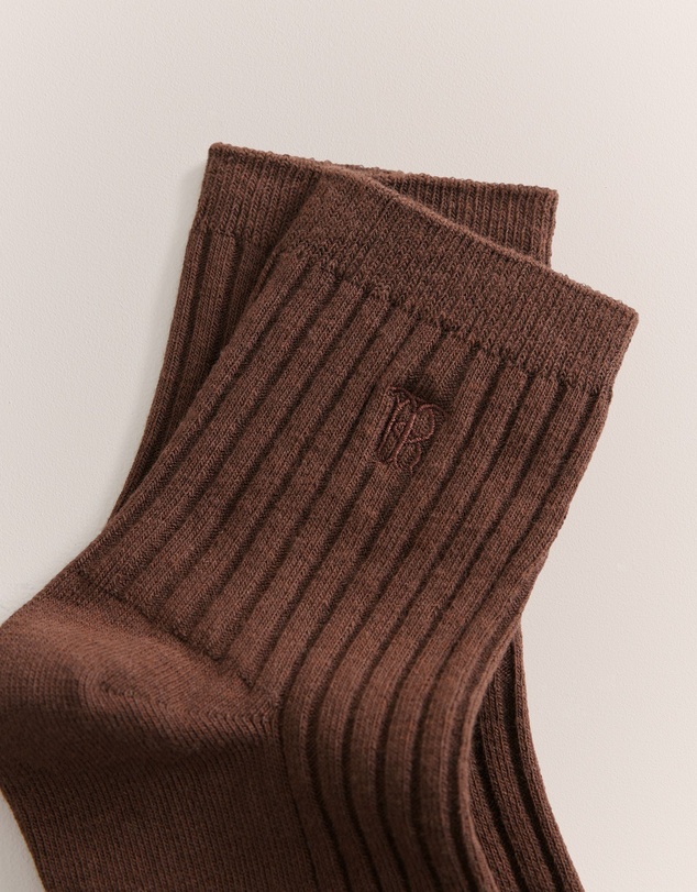 Trenery - Monogram Rib Crew Sock in Mocha