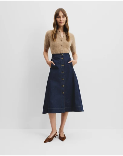 Country Road - A-line Denim Midi Skirt
