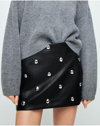 M.N.G - Studded Faux-Leather Skirt