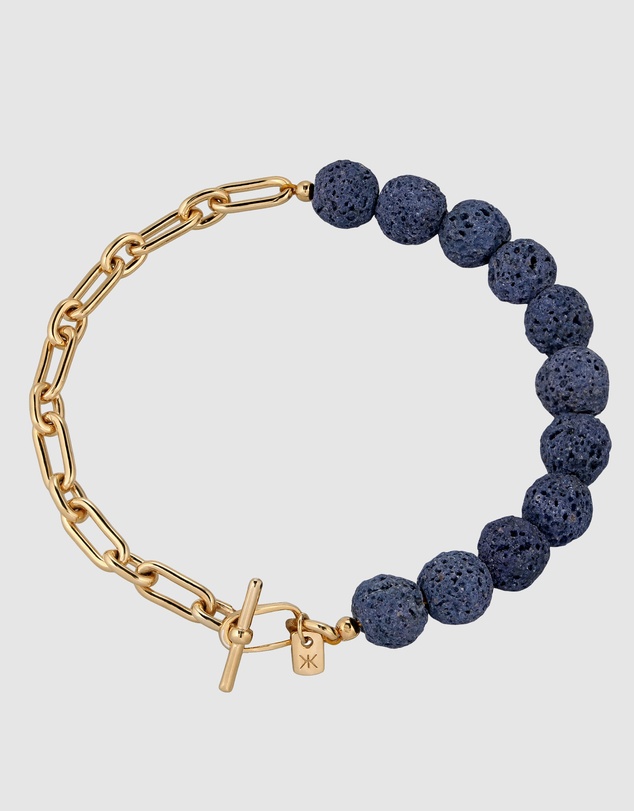 Kuzzoi - ICONIC EXCLUSIVE - Blue Lava Oval Link Chain Bracelet in Gold-Plated 925 Silver