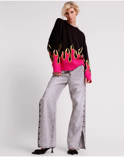 ONE TEASPOON - Slate Acid Roadhouse Wide Leg Drawstring Jeans