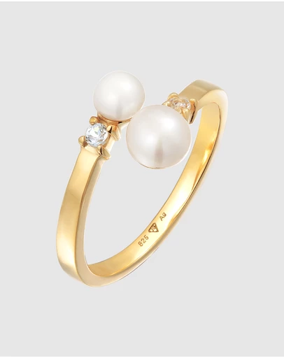 Elli Jewelry - Ring Wrap Open Classic with Freshwater Pearls in 925 Sterling Silver Gold Plated