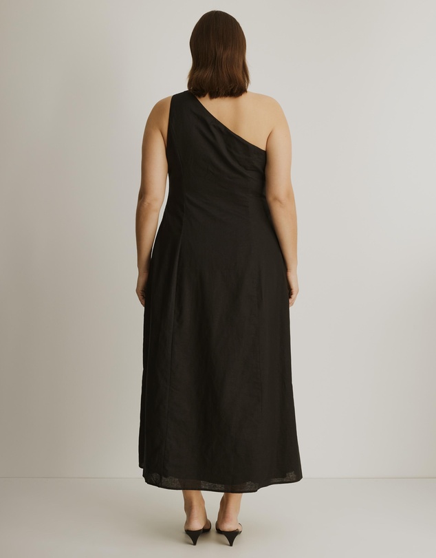 Atmos&Here Curvy - Oralie One Shoulder Linen Blend Midi Dress