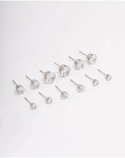 Lovisa - Silver Classic Round Cubic Zirconia Earring 6-Pack