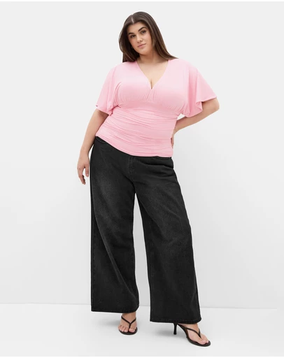 City Chic - Plus size Tilly Ruched Top - soft pink