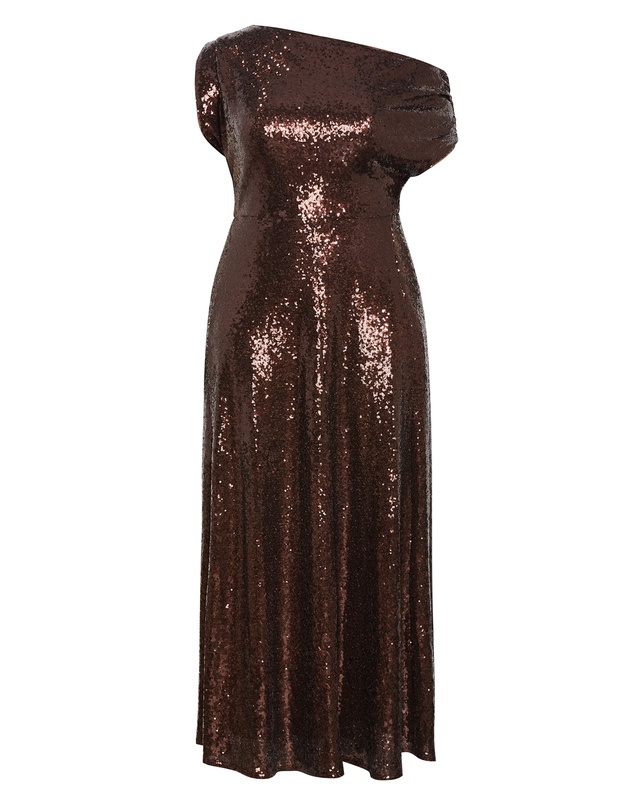 City Chic - Plus size Sequin Off Shoulder Maxi Dress - chocolate