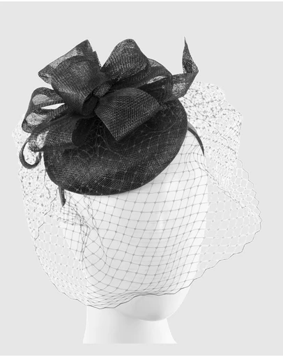 Max Alexander - Sinamay Black Veil Fascinator