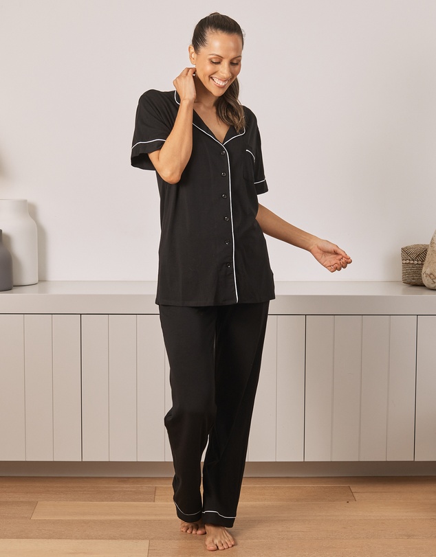 Angel Maternity - Maternity and Nursing Short Sleeve Pyjama Set in Black
