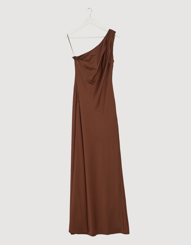 Revibe - Repaired CHANCERY Hallie Satin One Shoulder Drape Maxi Dress - AU 8