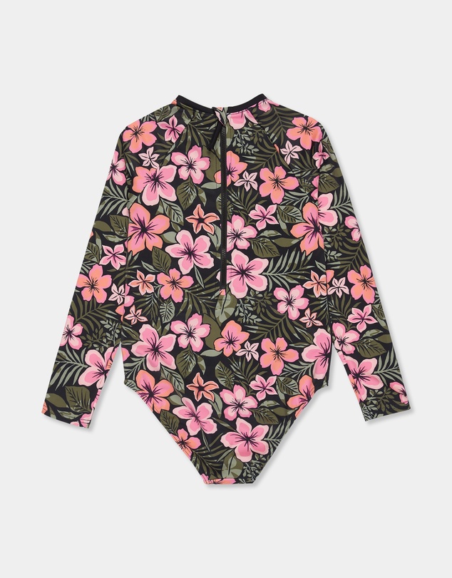 Roxy - Girls 8 to 16 Active Floral Long Sleeve Onesie Rash Vest
