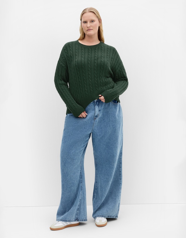 City Chic - Plus size Kenia Crew Neck Knit Jumper - hunter green