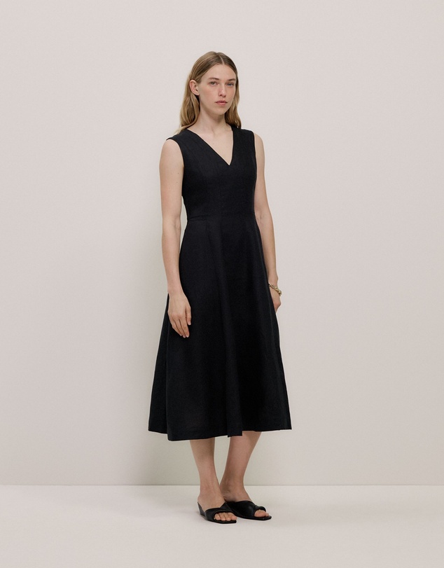 Trenery - Linen Panel Detail Sleeveless Dress in Black