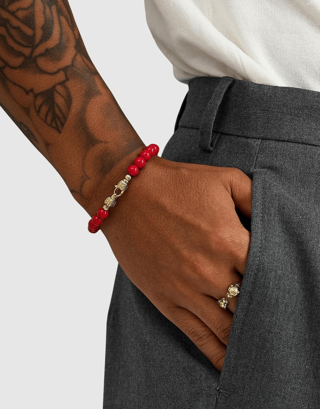 Nialaya Jewellery - Red Beaded Healing Bracelet with Gold Lock