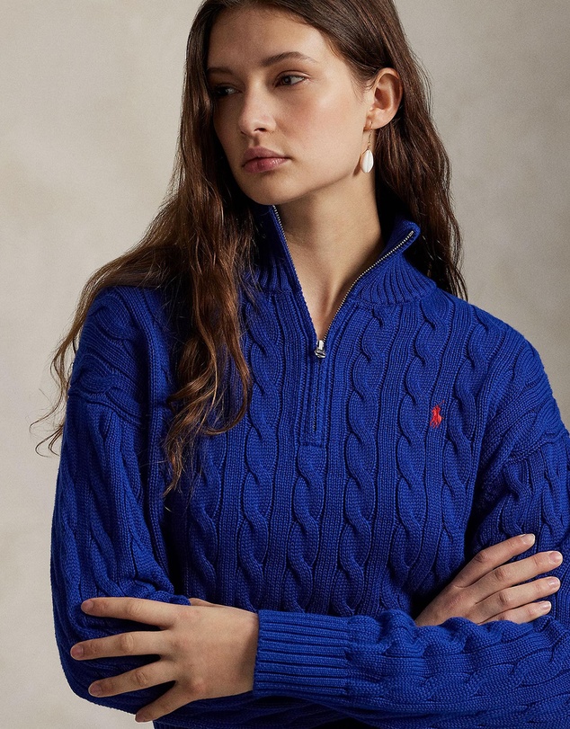 Polo Ralph Lauren - Cable-Knit Cotton Quarter-Zip Sweater - The ICONIC Exclusive