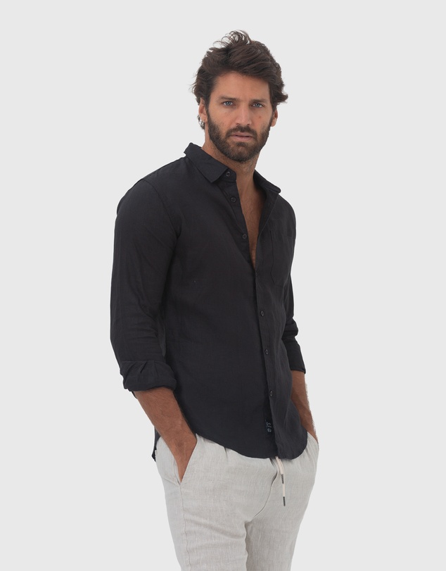 Coast Clothing - Long Sleeve Linen Shirt in Black
