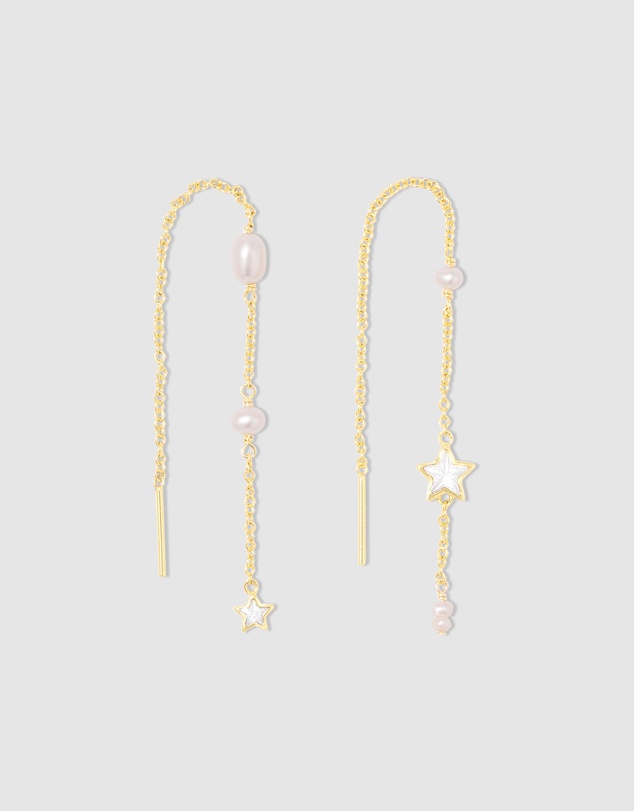 Wanderlust + Co - Wish Upon The Stars Pearl & Gold Threader Earrings