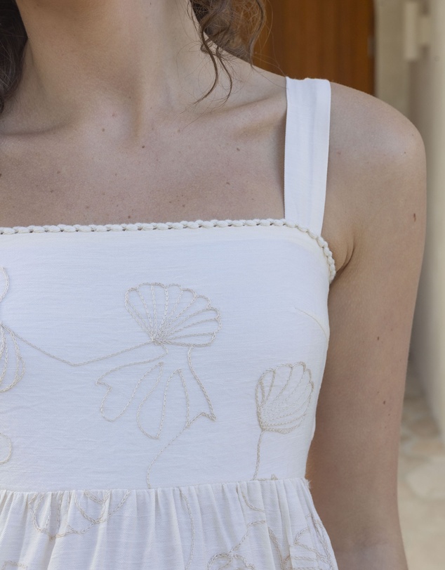 Angel Maternity - Lily Shoulder Tie Maternity Embroidery Dress