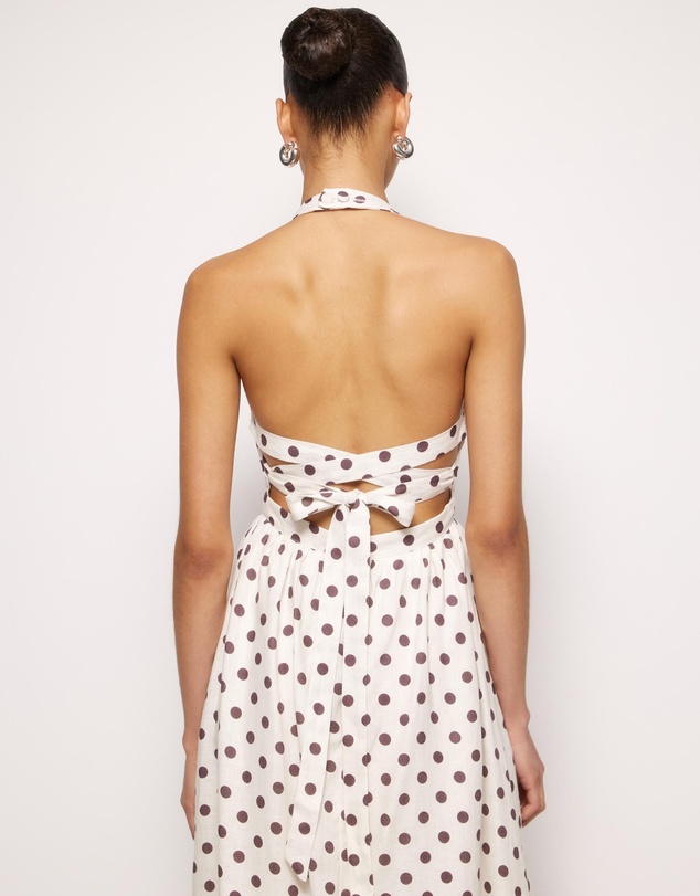 Revibe - Repaired AERE Tali Linen Cross Back Midi Dress - AU 6