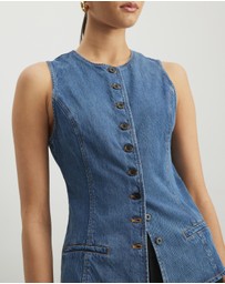 AERE - Margot Button Front Denim Vest