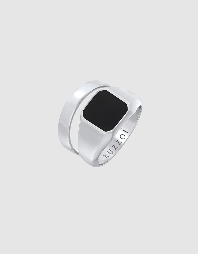 Kuzzoi - ICONIC EXCLUSIVE - Classic Band and Signet Ring Set in 925 Sterling Silver