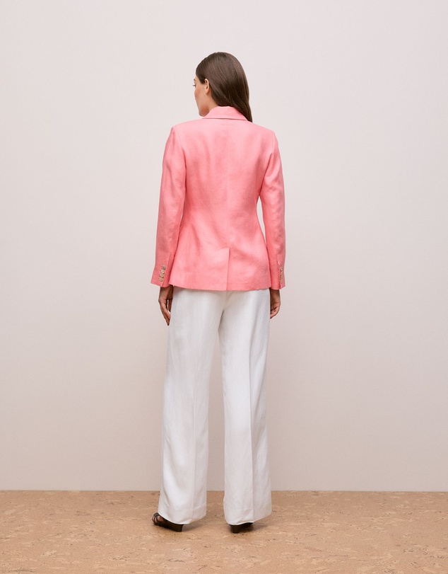 Trenery - Linen Twill Single Breasted Blazer in Pink Peony